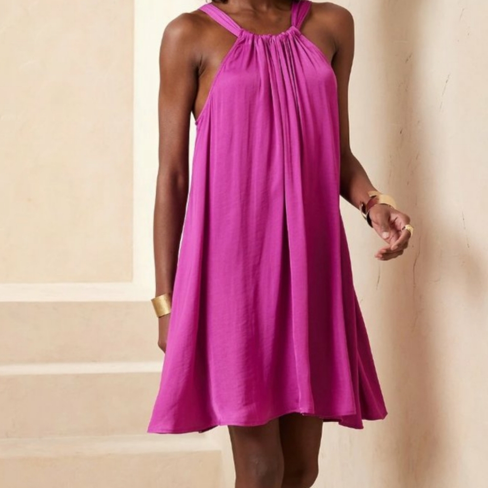 Banana Republic Tie Back Satin Mini Swing Dress (S) NWT Navy REALLY SEXY !! - Picture 7 of 9